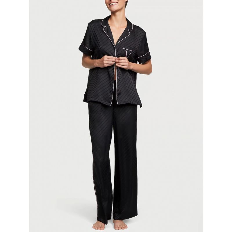 Піжама сатинова Satin Long Pajama Set Black VS