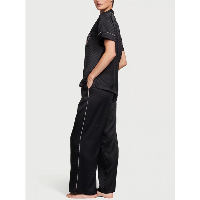 Піжама сатинова Satin Long Pajama Set Black VS