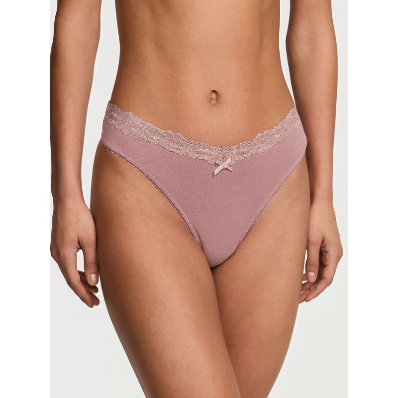 Трусики Cotton Lace-Waist High-Leg Scoop Thong Panty Nostalgia Rose