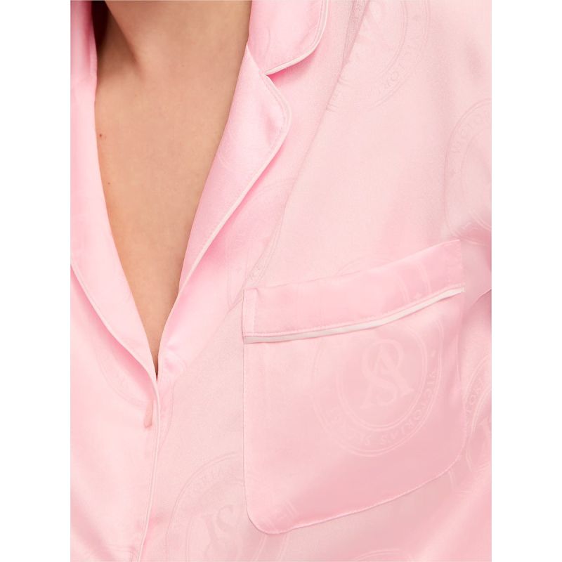 Піжама сатинова Satin Long Pajama Set Angel Pink Crest Jacquard