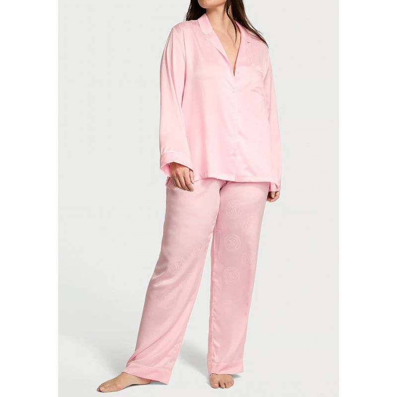 Піжама сатинова Satin Long Pajama Set Angel Pink Crest Jacquard